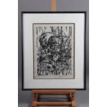 A woodcut, "Captain, Top Ski", 8/25, indistinctly signed, in ebonised strip frame, B M Jackson: a