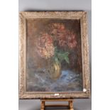 An early 20th century oil on canvas, still life of summer flowers, 28" x 21", in gilt frame