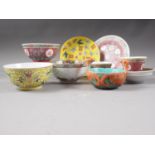 A Chinese dish decorated character and butterflies and reverse decorated with flowers, four-