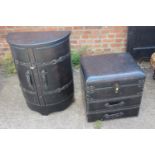 A faux leather bedside chest of two drawers with padded box seat, top 19" wide x 15" deep x 20"