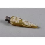 A Victorian cameo glass spearpoint shaped and silver topped scent bottle with floral decoration,