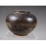 A Royal Copenhagen Hans Henrik Hansen studio pottery squat brown glazed vase, 4" high