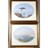 A pair of early 19th century Italian gouache studies, views of Capri and Naples, 11 1/2" x 15", in