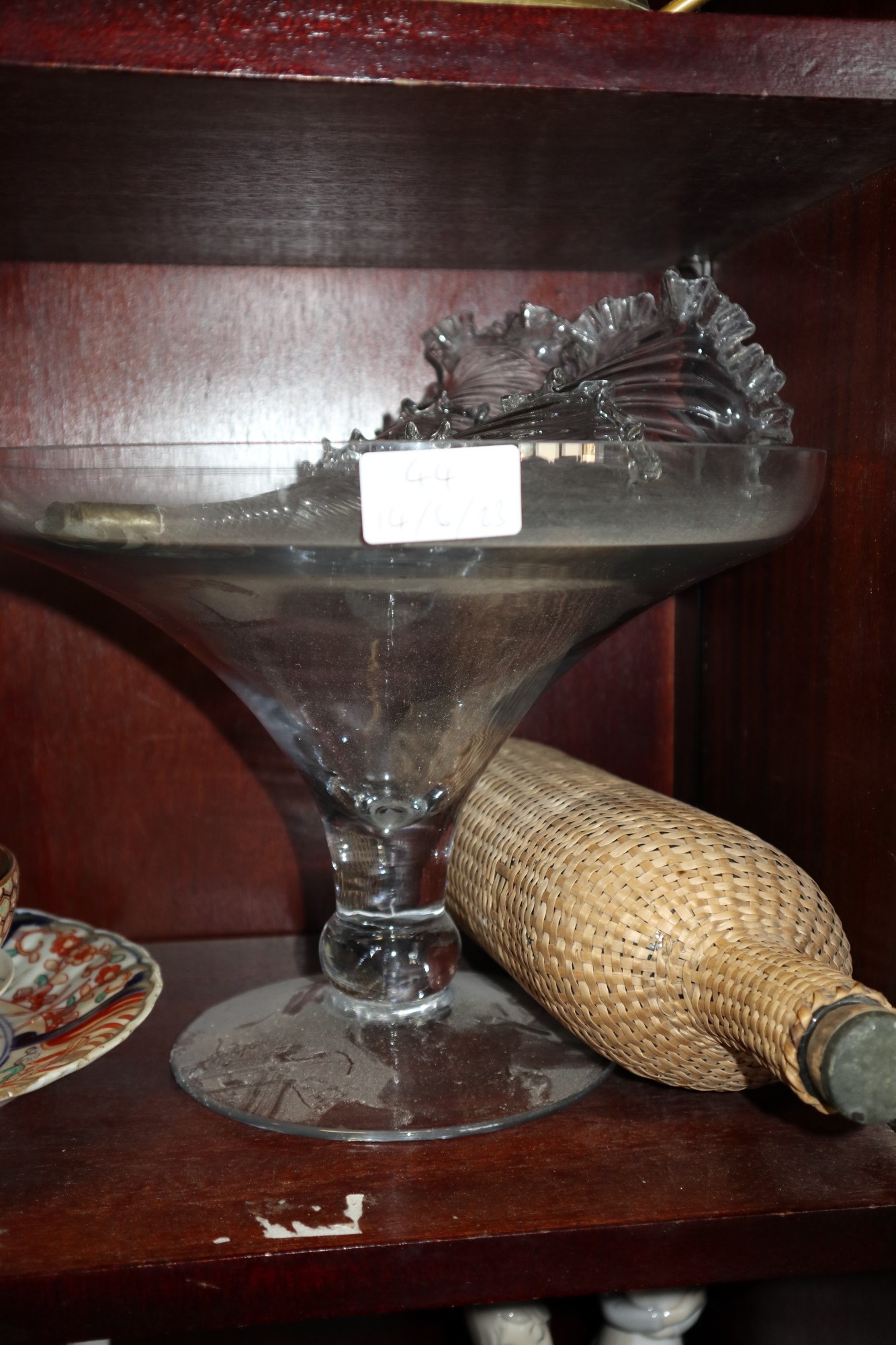 A quantity of mostly clear glass vases, jugs and bowls, including a jug and stopper with etched - Image 3 of 3