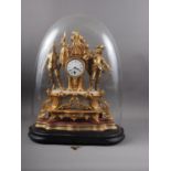 A French gilt metal and white marble mantel clock with white enamelled dial and Roman numerals, on