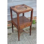 A 19th century mahogany washstand, fitted one drawer, on square taper supports, 15" square x 30 1/2"