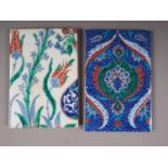 An Isnik tile of traditional polychrome design, 9 1/4" x 6 3/8", and a similar tile in shades of