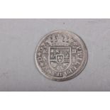 A Spanish silver 2-real coin, dated 1722