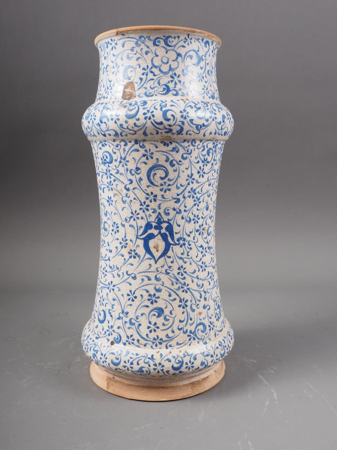 An Isnik blue scrollwork design wet drug jar, 10" high