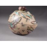 A Chinese tureen and cover, formed as a peach with peach finials and insect polychrome decoration, 9