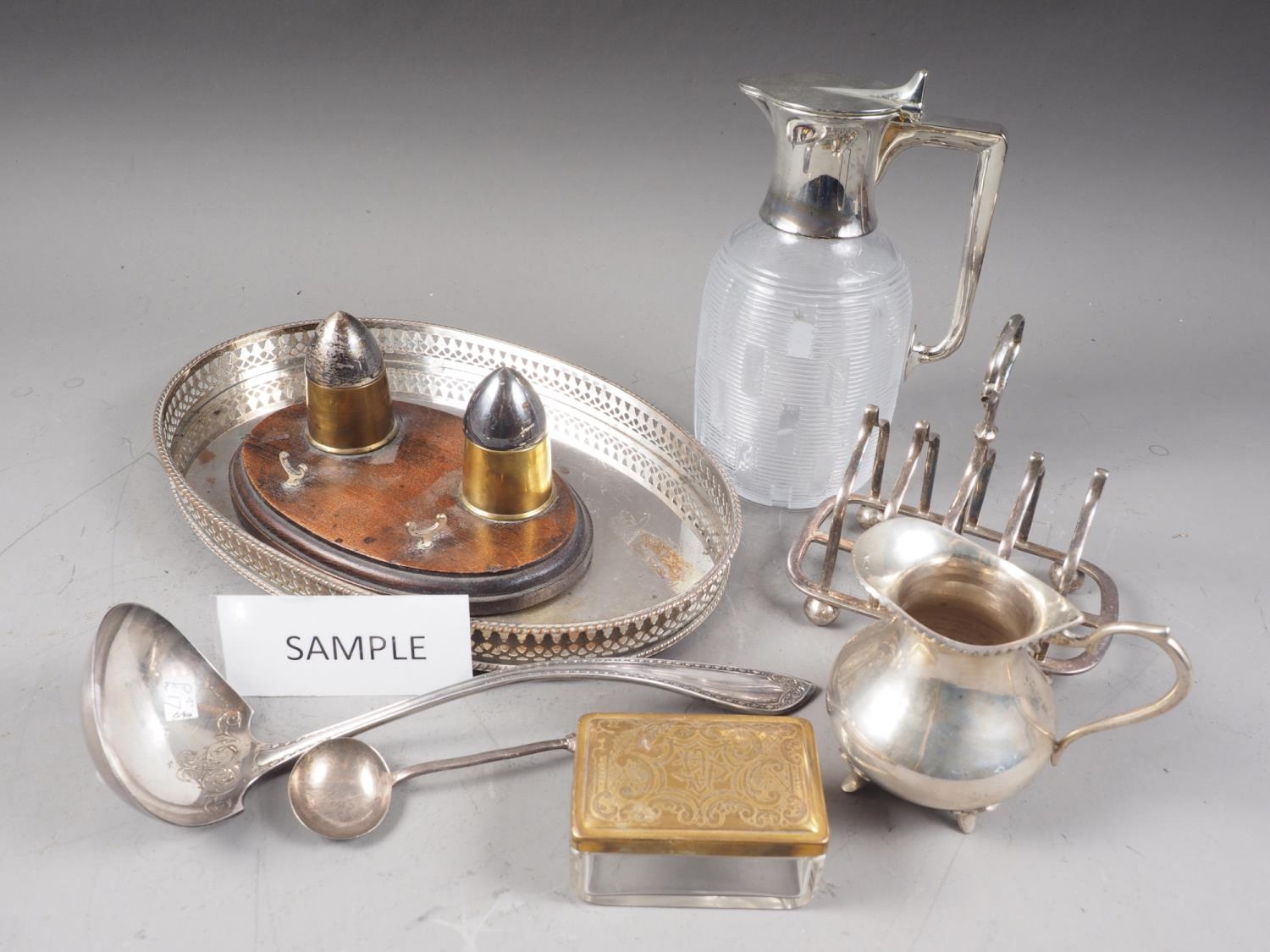 A quantity of Elkington silver plated cutlery, a trench art ink stand and other silver plate