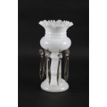 A milk glass lustre with seven cut glass spear drops