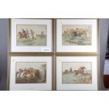 After Randolph Caldecott: a set of four hunting prints of scenes with the Old Mickledale Hunt, in