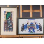 Two Chinese watercolours, on pith paper, mandarin wife, 10 1/2" x 5", and "Court room scene", 7 1/2"