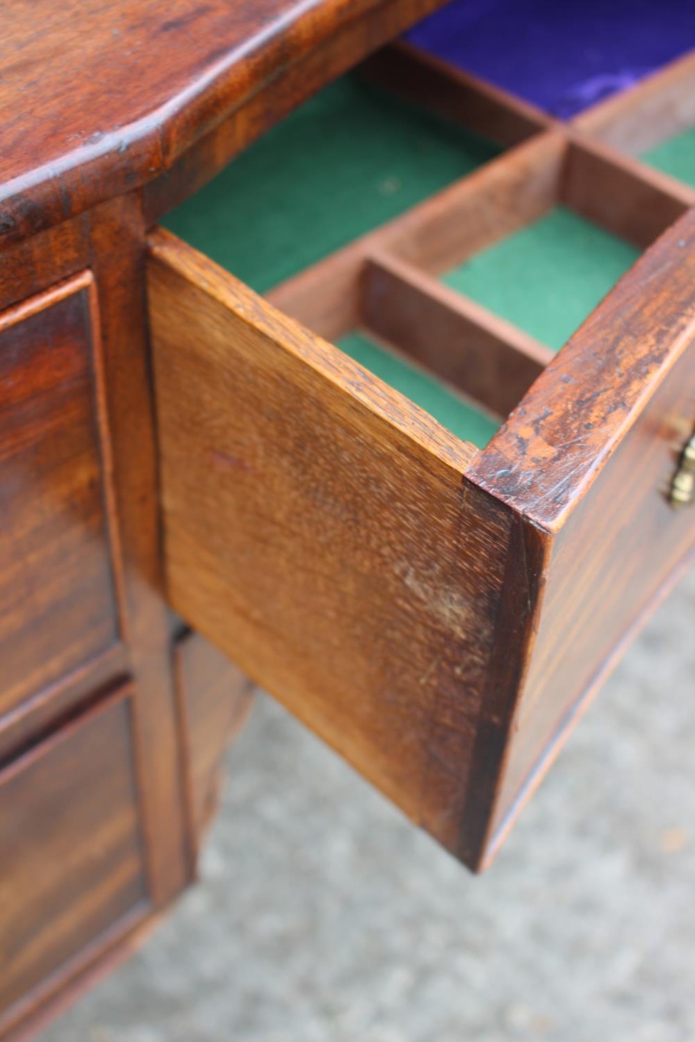 A George III mahogany inverse breakfront sideboard/dressing table, fitted five drawers with brass - Image 3 of 4