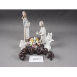 Six Danish L Hjorth model musical bears, tallest 3" high, two Lladro figures, a similar swan and