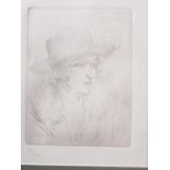 After Augustus John: a limited edition print of an etching, woman wearing hat, 31/750