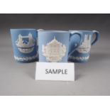 A collection of fifteen Wedgwood jasper Christmas tankards 1971-1985