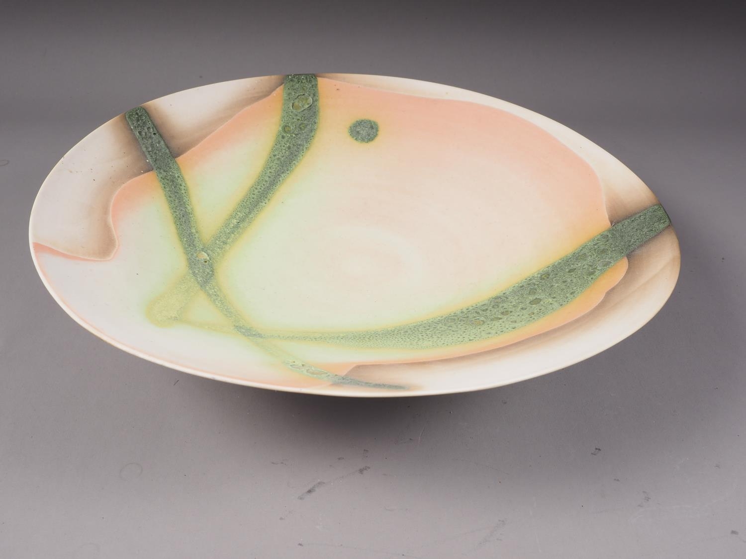 Suzanne Bergen: a studio pottery shallow bowl, 13 1/2" dia