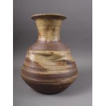 A St Ives studio pottery bulbous vase with incised decoration, 10 1/4" high