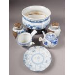A Chinese blue and white jardiniere with panelled precious object decoration, 8 3/4" dia x 5"