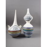 Roger Capron: an abstract shaped "Fine" vessel with multi-coloured enamelled bands, 13" high (