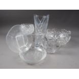 A Slovenian crystal glass vase, 9 1/4" high, another cut glass vase and other similar glassware