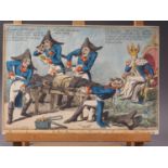 Gilray: two early 19th century coloured etchings, "Boney's Inquisition" and "Trench Invasion",