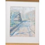 Cyril Harding: gouache, "Log Piles", 9 1/2" x 7 3/4", in strip frame