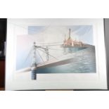 Richard Birley: a signed limited edition print, "Albert Bridge", 51/125, in aluminium strip frame,