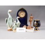 A graduated set of five celadon glazed model ducks, tallest 10" high, six commemorative black and