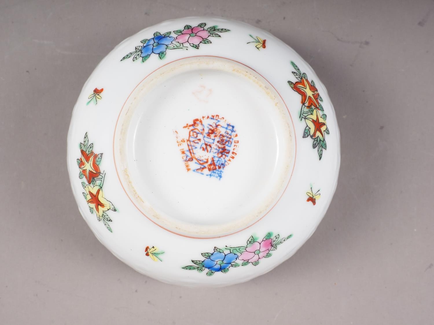 A Chinese dish decorated character and butterflies and reverse decorated with flowers, four- - Image 4 of 14