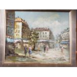 Kosman: oil on board Parisian street scene, 16" x 20", in silvered frame, and B Wilder: oil on