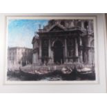 Edward Seago: artist proof limited edition print, "Gondolas by the Salute Venice", in wooden strip