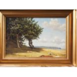 Danish School: early 20th century, oil on canvas, summer landscape with distant lake, 6 3/4" x 10