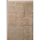A facsimile copy of The Times for November 7th 1805 recording the battle of Trafalgar, in double