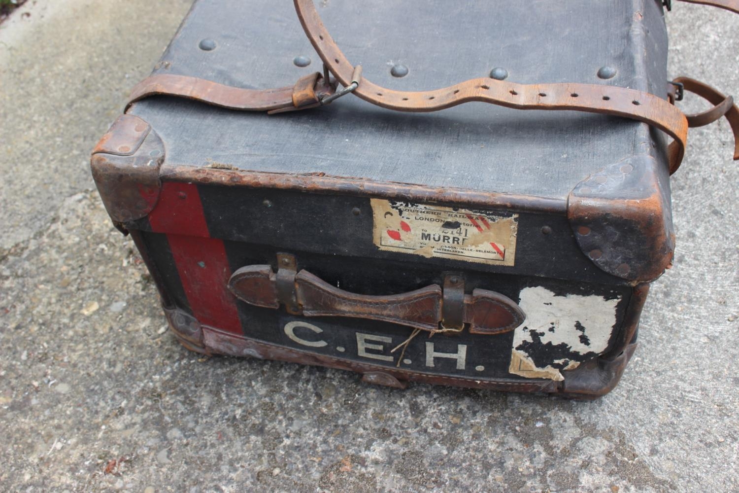 A canvas and leather bound trunk, 36" wide - Image 2 of 4