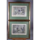 After Alken: two early 19th century hand-coloured prints, cock fighting, in gilt frames