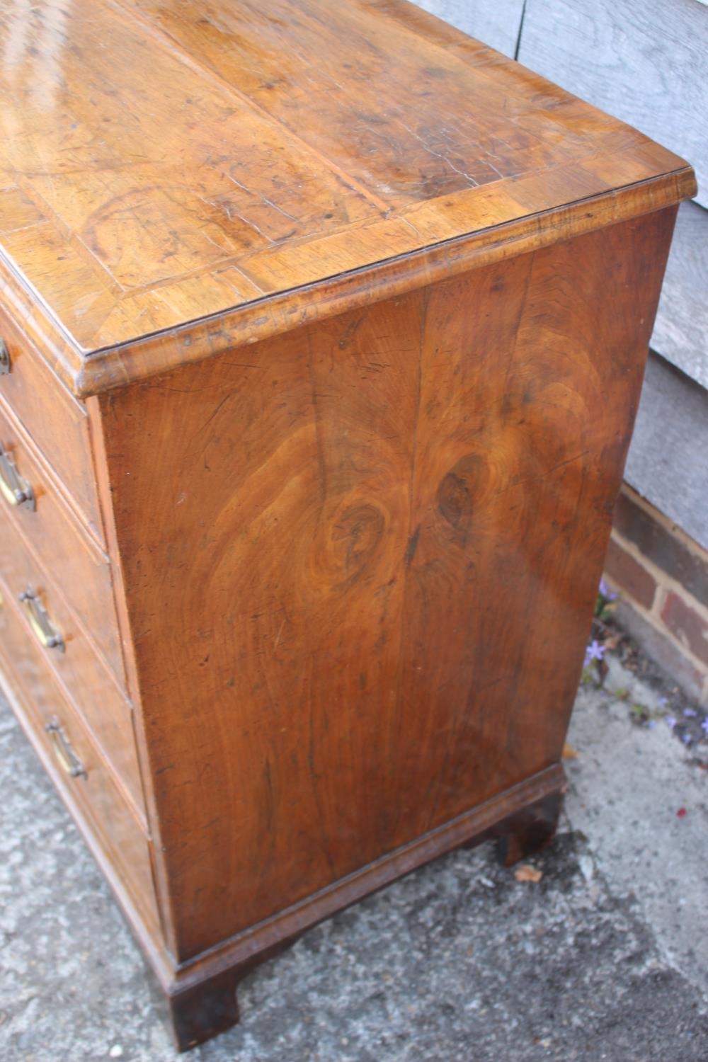 A bachelor's figured walnut and feather banded chest, fitted slide over four long graduated drawers, - Image 5 of 7