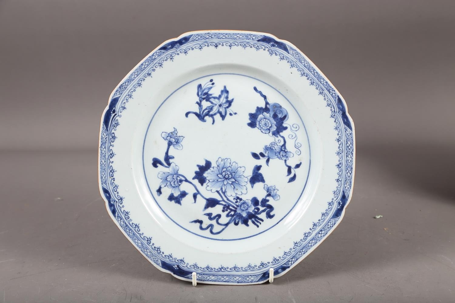 A Chinese blue and white shaped edge plate with floral decoration, 10 1/2" dia, another similar - Image 5 of 11