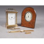 A Bornand Freres Montbeliard gilt cased carriage clock with white enamelled dial and Roman numerals,