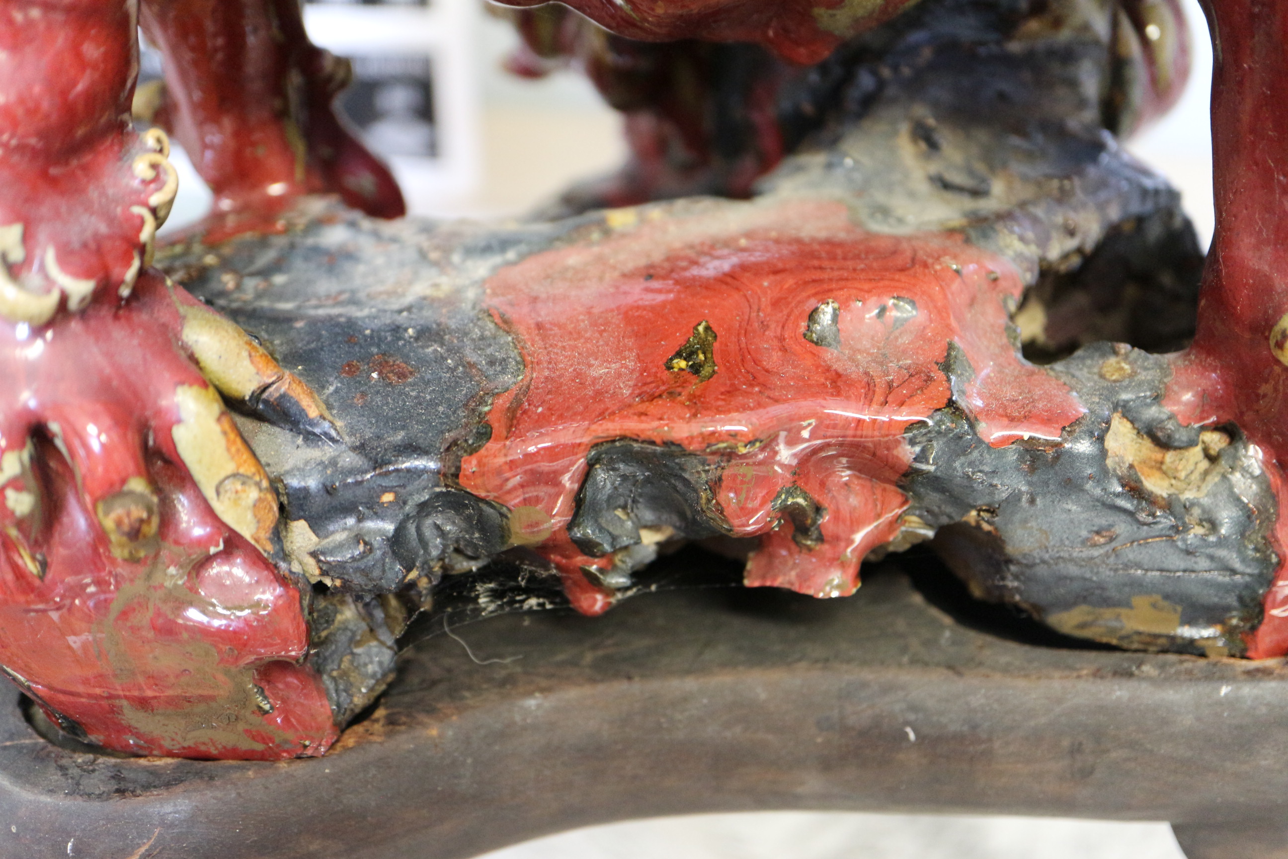 A Chinese red and brown glazed porcelain model of a Dog of Fo, on hardwood stand, 16" high - Image 15 of 17