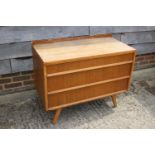 A G Plan oak chest of three long drawers, on splay supports, 36" wide x 17" deep x 27 1/2" high