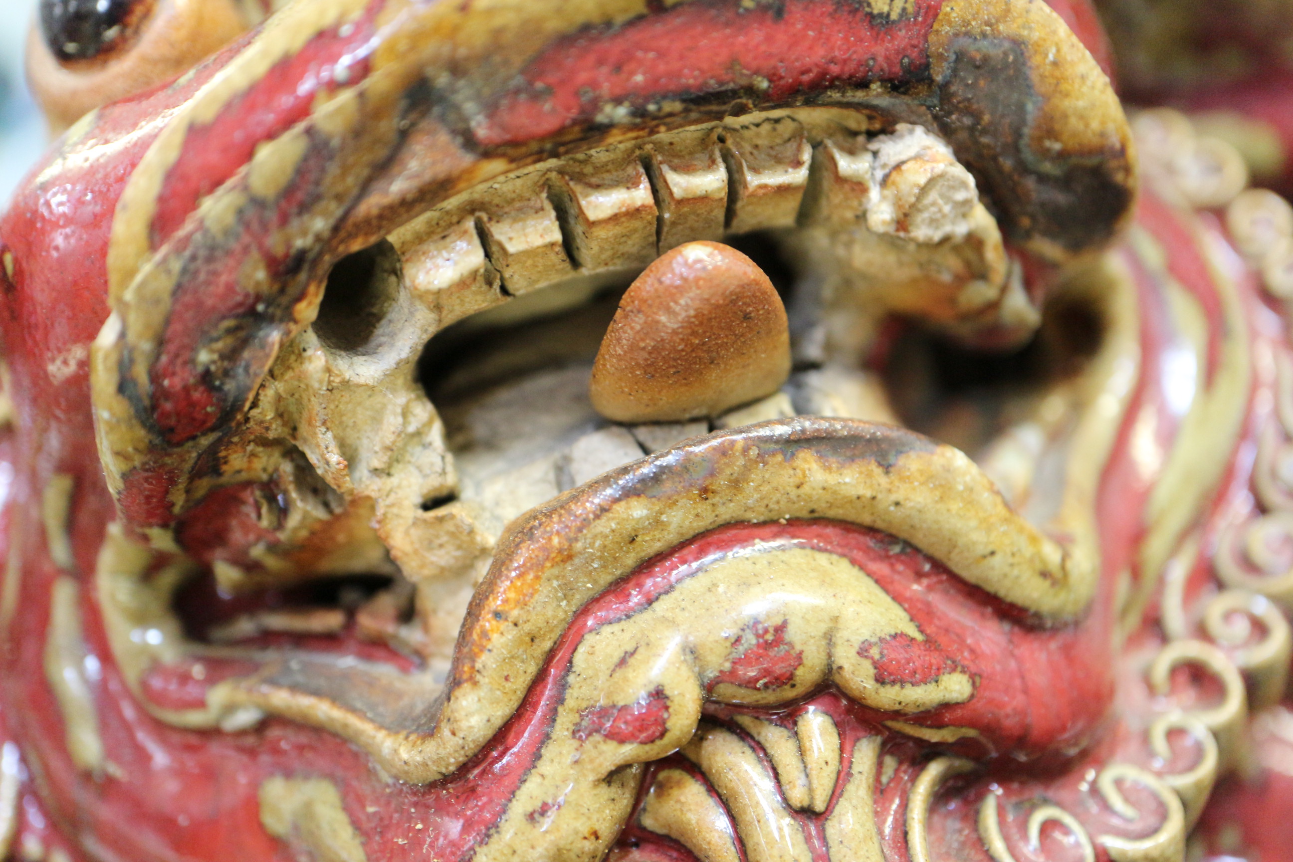 A Chinese red and brown glazed porcelain model of a Dog of Fo, on hardwood stand, 16" high - Image 9 of 17