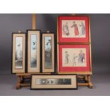 *A pair of Chinese watercolours, mandarin and wife with attendants, 6 3/4" x 9", in gilt frames, and