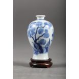 A Chinese blue and white meiping vase with figure on horseback in a landscape decoration, 4 1/4"