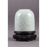 A Chinese celadon glazed brush washer with cloud decoration and six-character mark to base, 4 3/4"