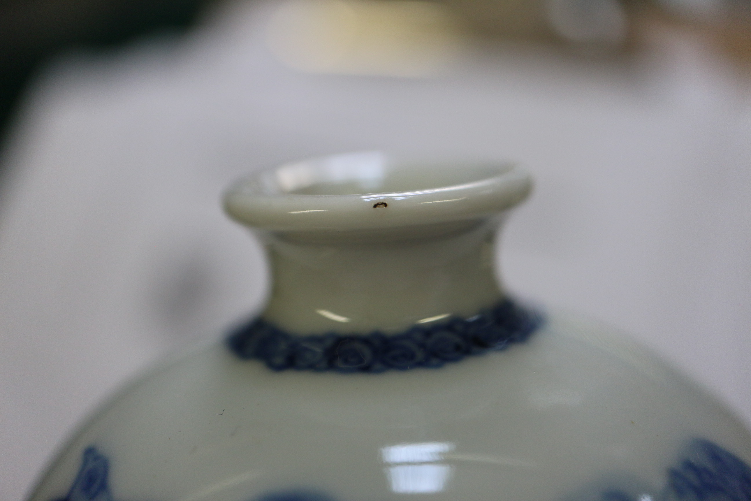 A Chinese blue and white meiping vase with figure on horseback in a landscape decoration, 4 1/4" - Image 7 of 9