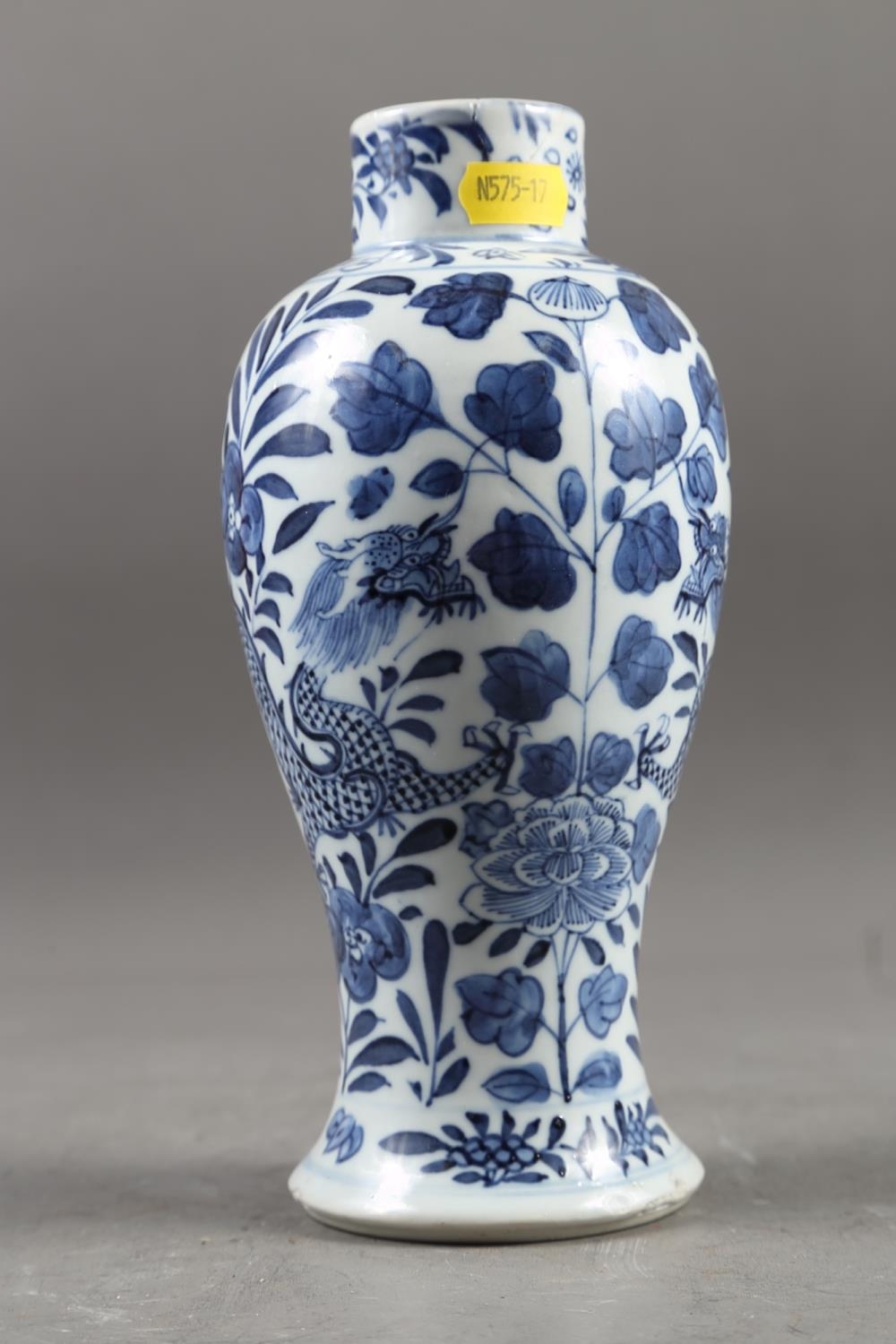 A Chinese blue and white baluster vase with dragon and flower decoration, four-character mark to - Image 7 of 18