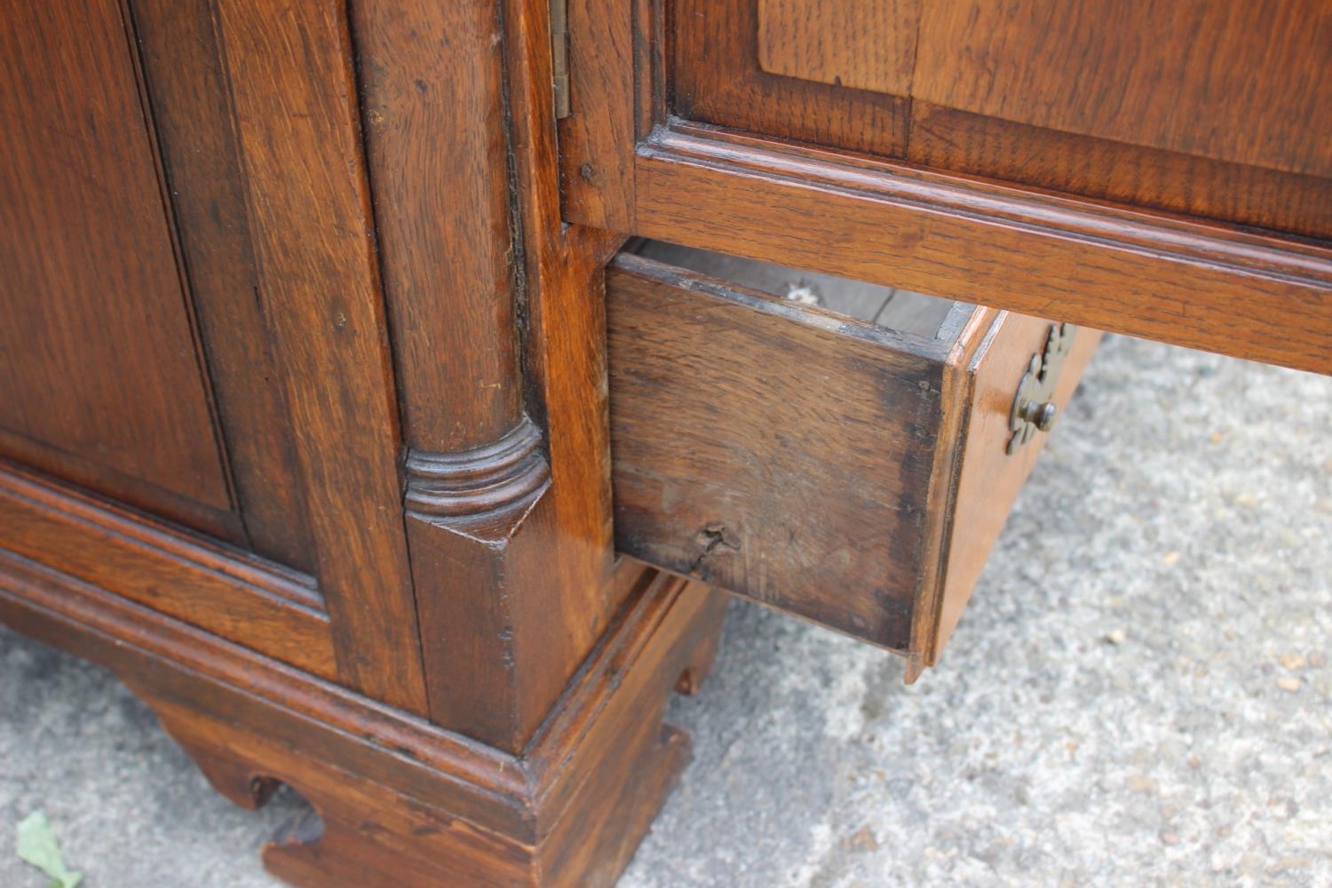 An 18th century oak mule chest, now converted as a cupboard, fitted two drawers, on bracket feet, - Image 5 of 5